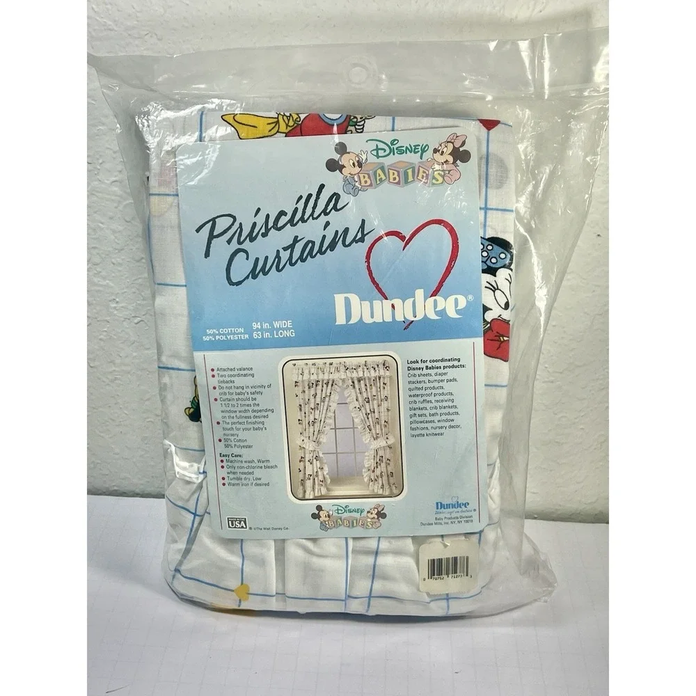 Vintage 90s Disney Babies Priscilla Curtains 94x63 NIP Mickey Minnie